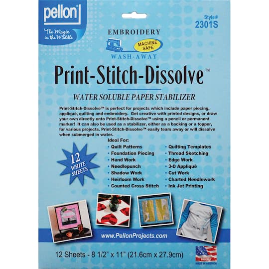 Pellon&#xAE; 8.5&#x27;&#x27; x 11&#x27;&#x27; White Print-Stitch-Dissolve Embroidery Paper Stabilizer, 12ct.